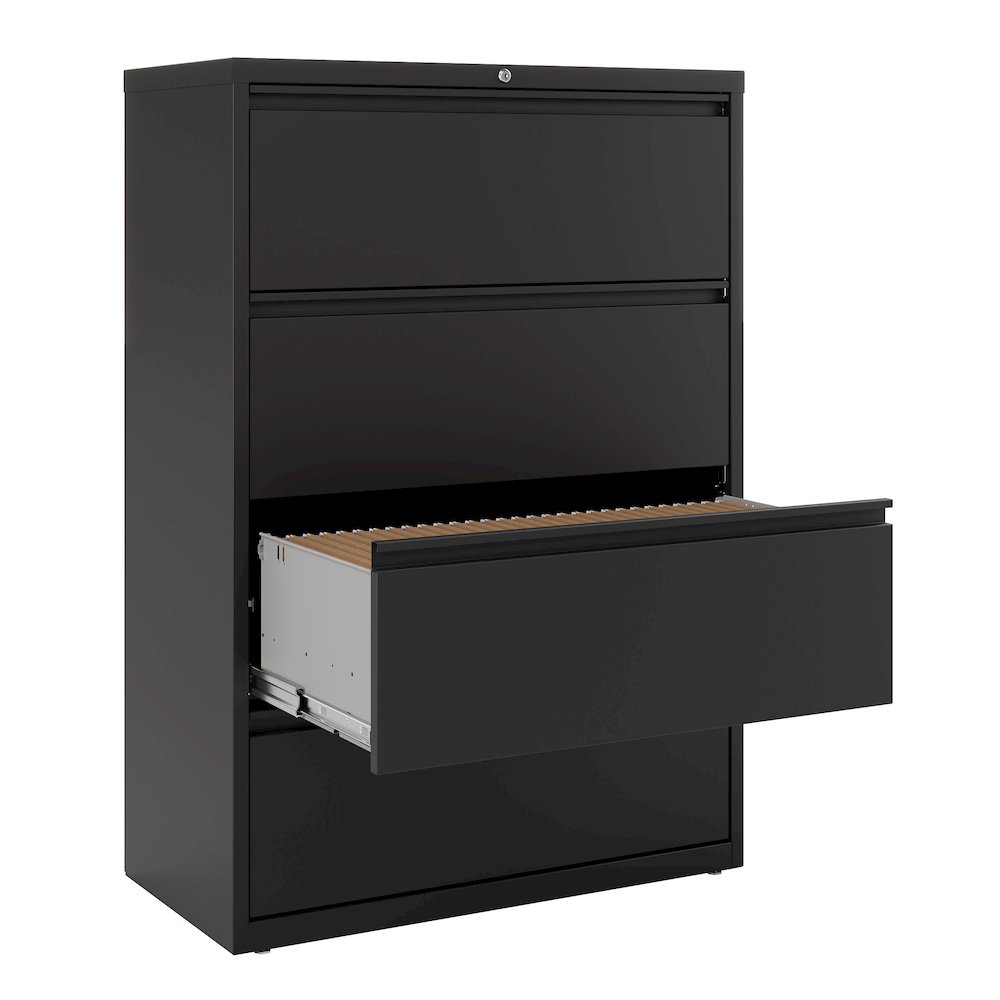 Hirsh 36 Inch Wide 4 Drawer Metal Lateral File Cabinet, Black. Picture 5