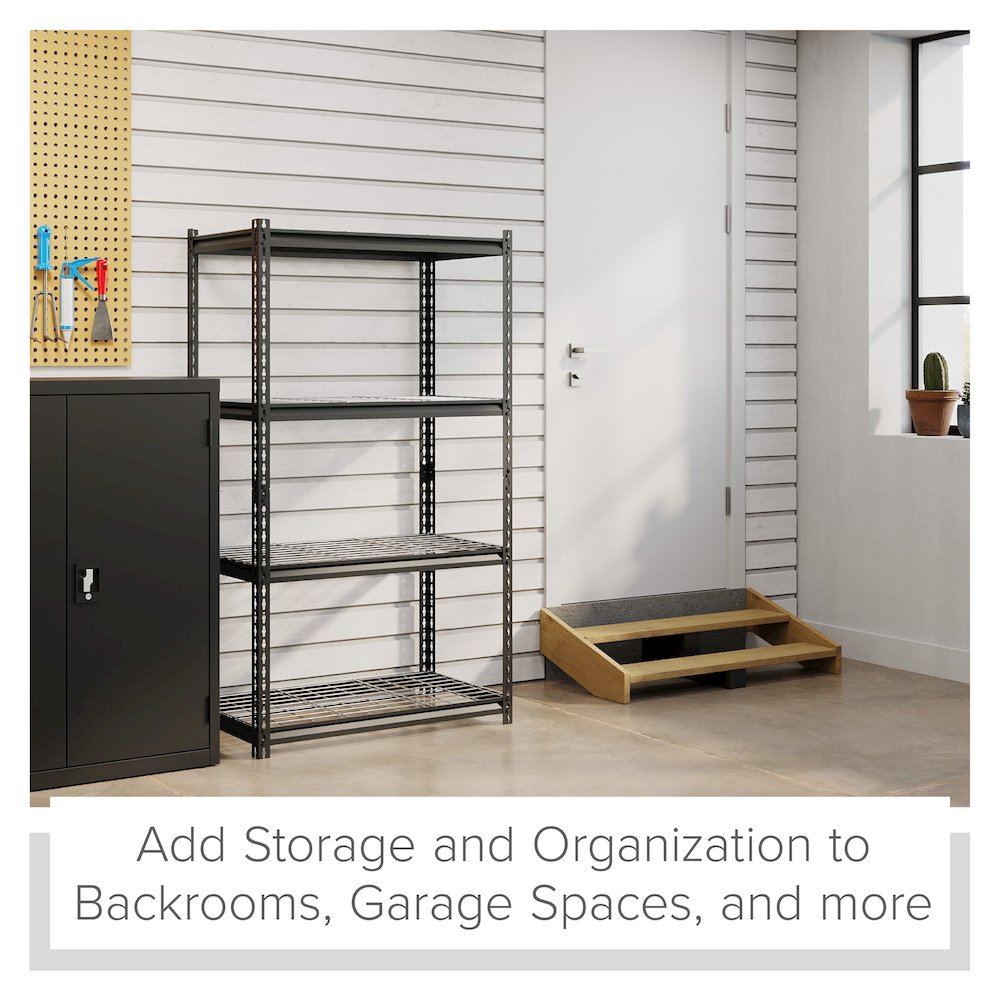 Iron Horse Riveted Steel Wire Deck Shelving 4-Shelf Unit, 18Dx36Wx60H, Black. Picture 15