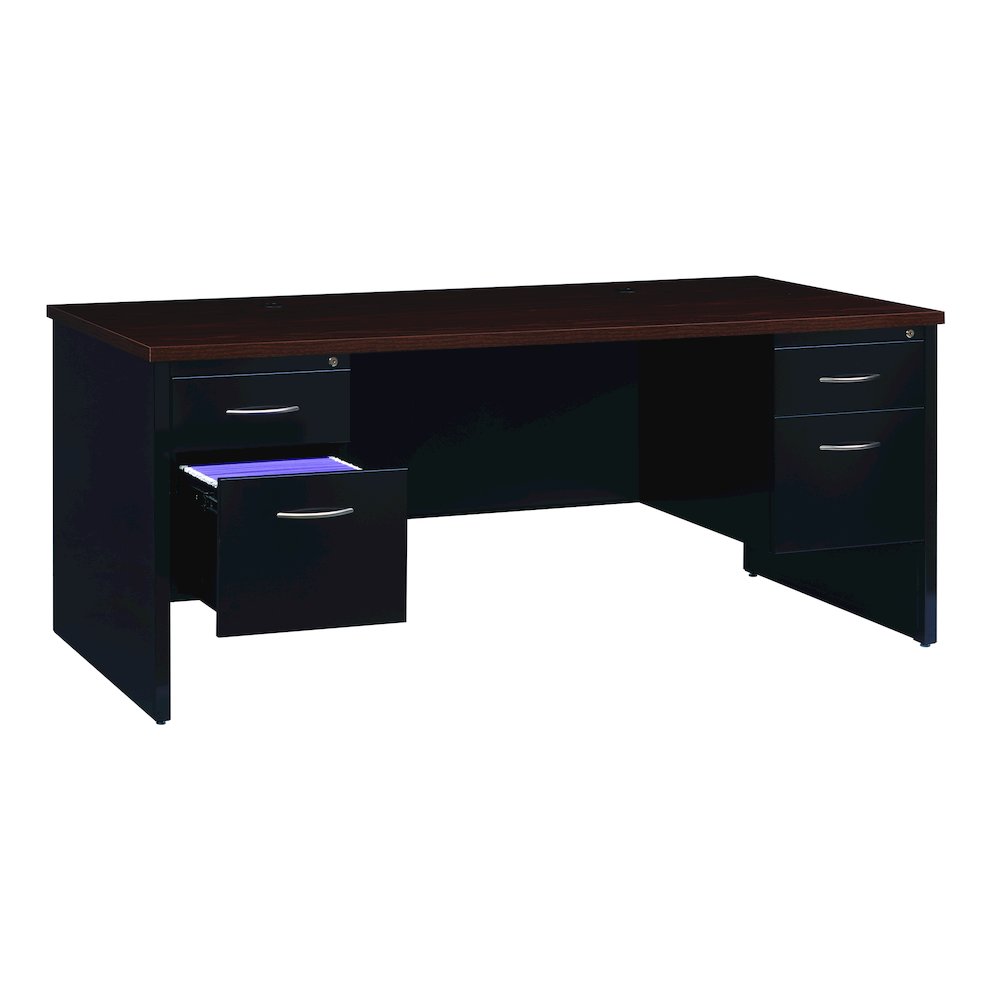 Hirsh Modular Double File Office Desk, 36 inch Dx72 inch W, Black/Walnut. Picture 5