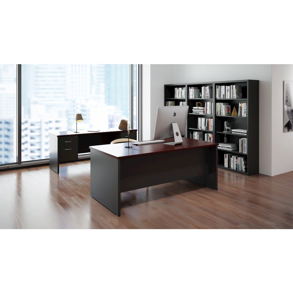 Hirsh Modular Double File Office Desk, 36 inch Dx72 inch W, Charcoal/Mahogany. Picture 9