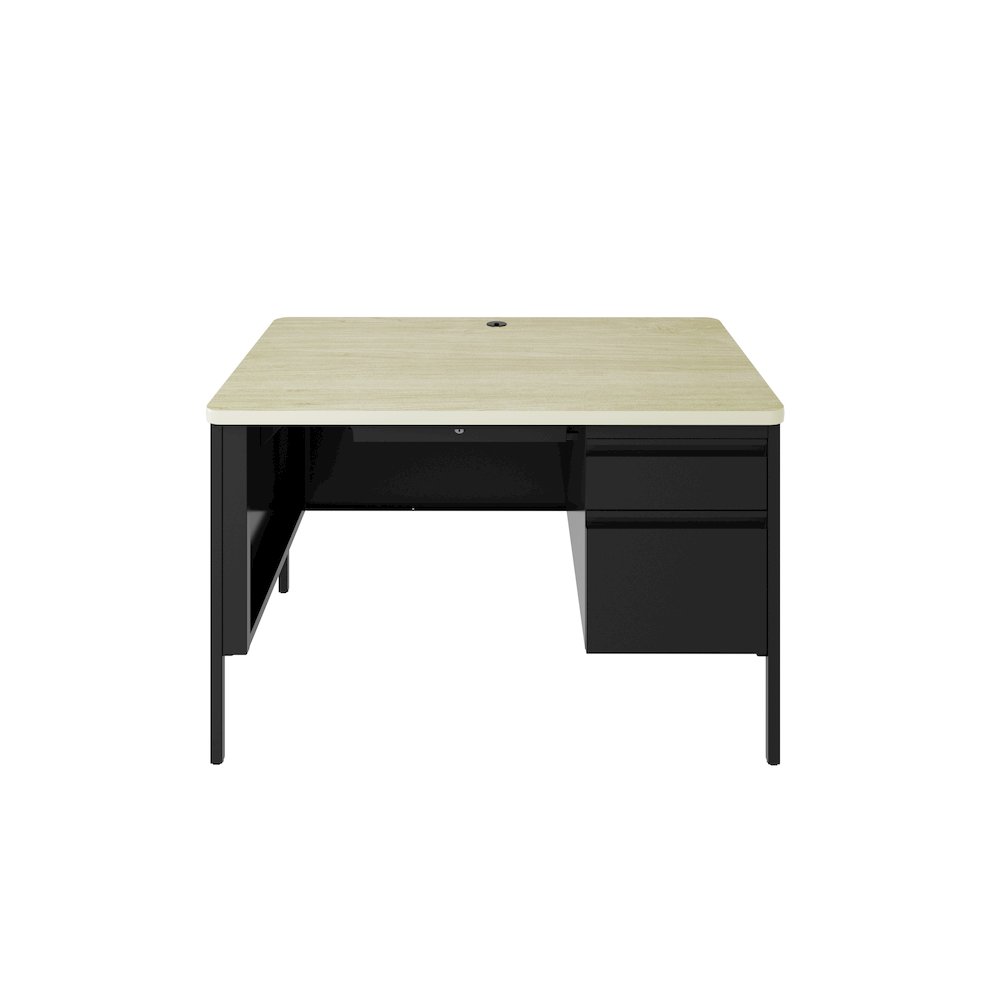 Hirsh Right-Hand File Office Desk with Center Drawer, 30" D x 48" W, Black/Maple. Picture 4