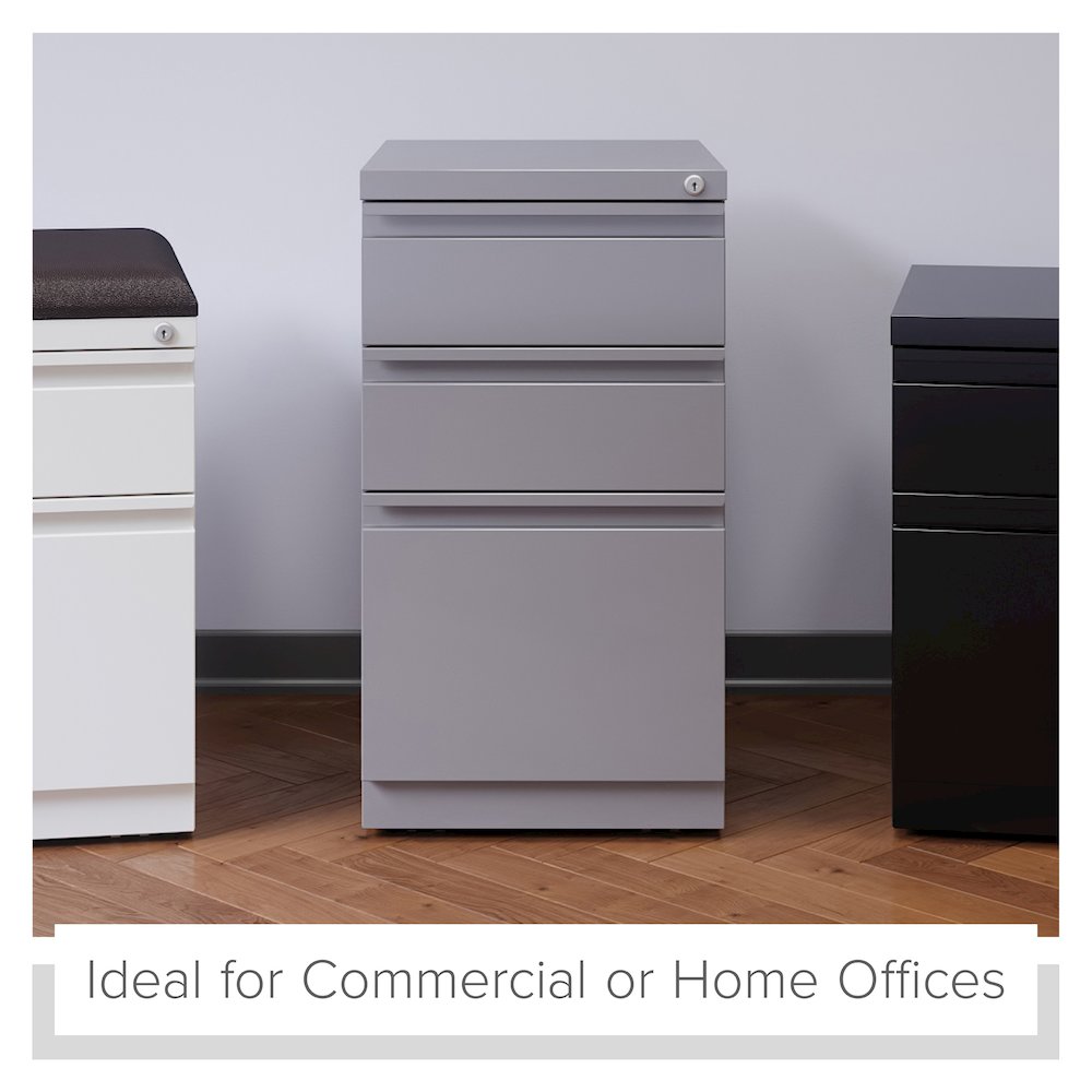 Hirsh 20" Deep Mobile Pedestal File Cabinet 3 Drawer Box-Box-File, Platinum. Picture 15