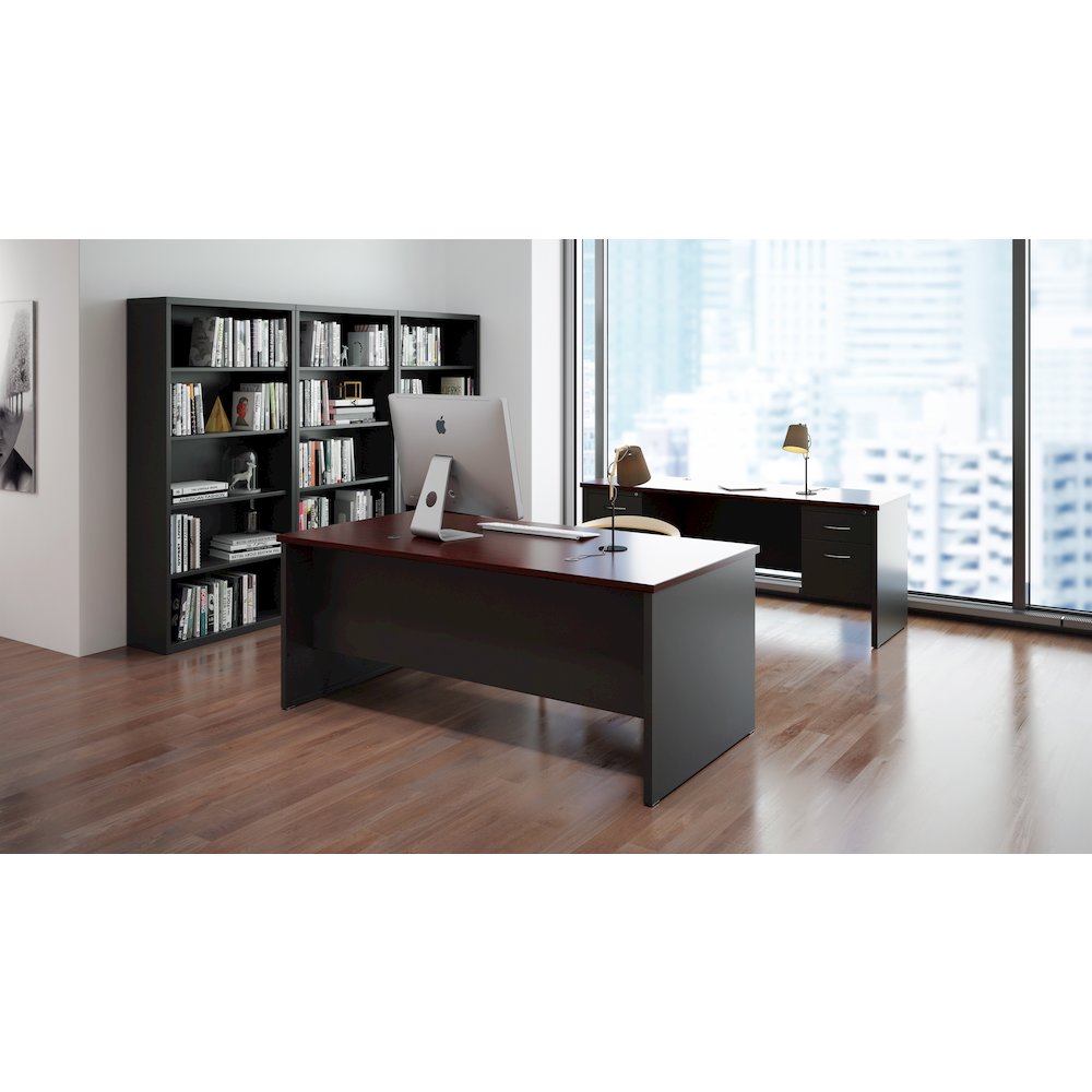 Hirsh Modular Double File Office Desk, 36 inch Dx72 inch W, Charcoal/Mahogany. Picture 8