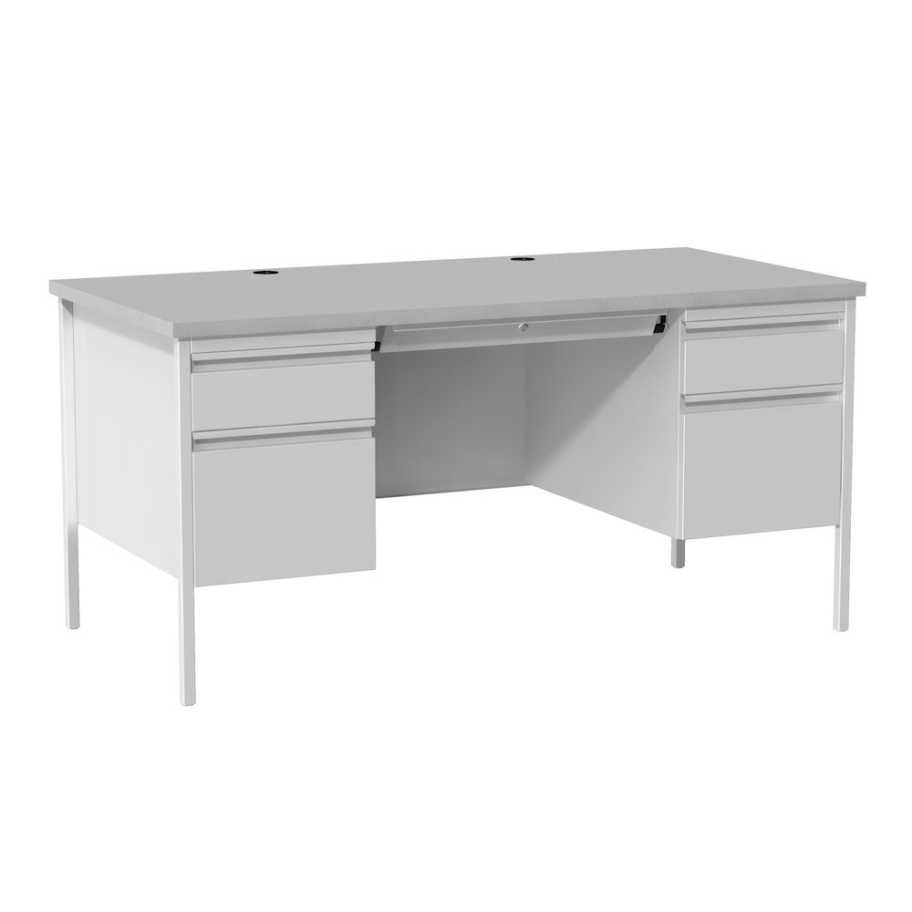Hirsh Double Pedestal Office Desk Center Drawer 30" Dx60" W, Light Gray/Gray. Picture 1