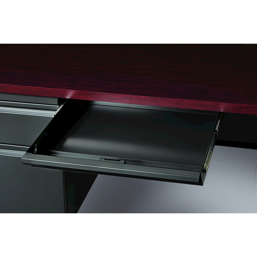 Hirsh Corner Office Desk with Right Hand Return, 66D x 72W, Charcoal / Mahogany. Picture 4