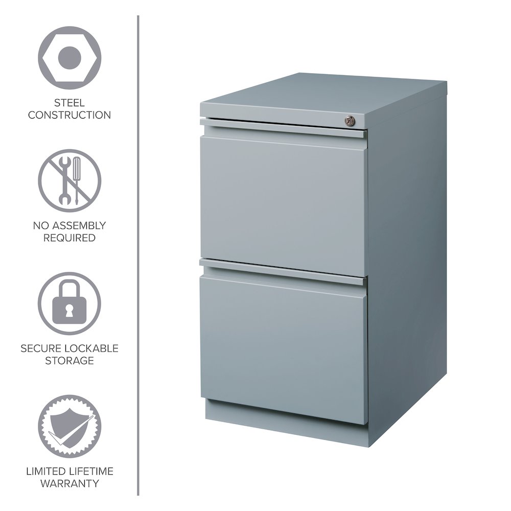 Hirsh 20" Deep Mobile Pedestal File Cabinet 2 Drawer File-File, Platinum. Picture 14