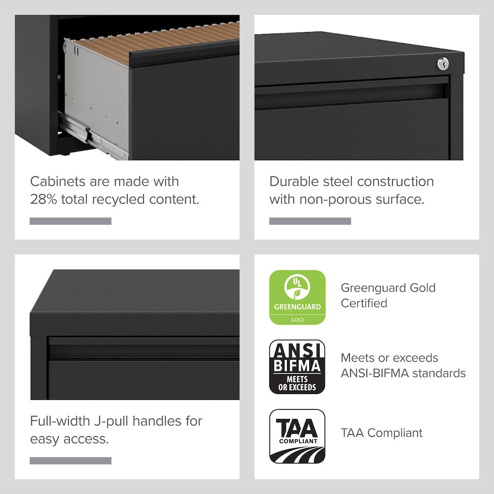 Hirsh 30 Inch Wide 4 Drawer Metal Lateral File Cabinet, Black. Picture 13