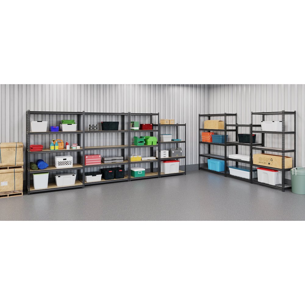 Iron Horse 2300 Riveted Steel Shelving 5-Shelf Unit, 24D x 48W x 72H, Black. Picture 3