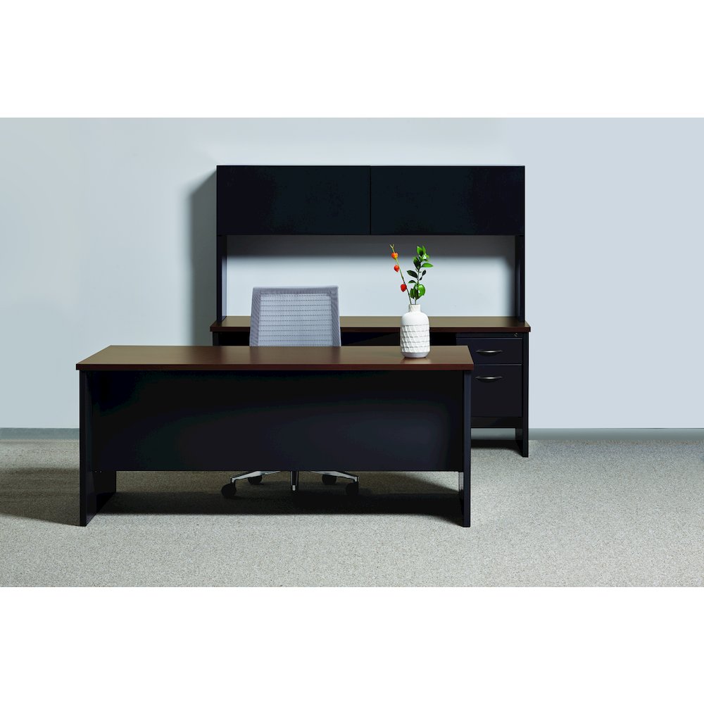 Hirsh Modular Double File Office Desk, 36 inch Dx72 inch W, Black/Walnut. Picture 7