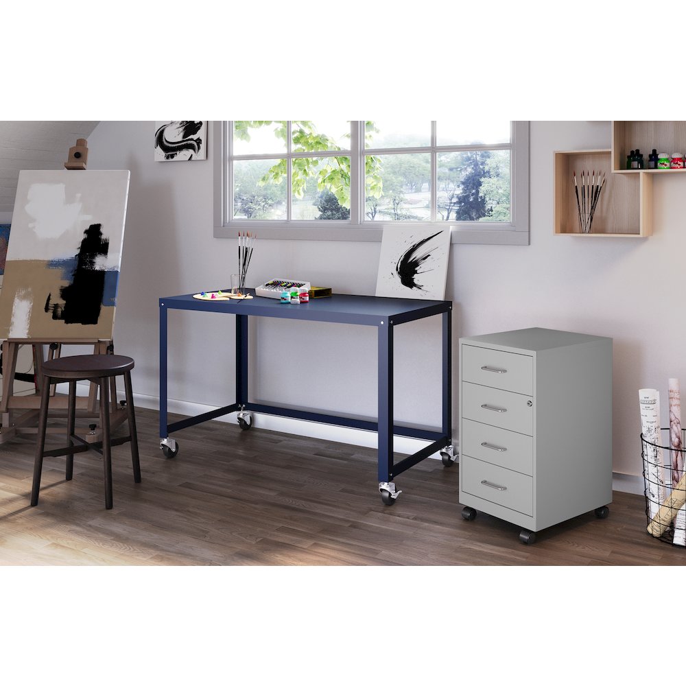 Space Solutions 18" Deep 4 Drawer Metal Mobile Organizer, Locking, Arctic Silver. Picture 6