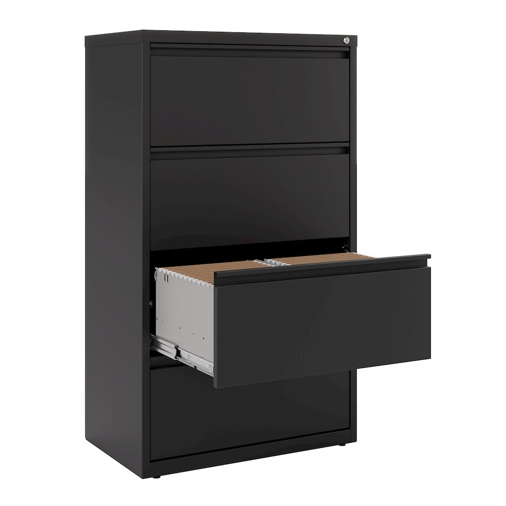 Hirsh 30 Inch Wide 4 Drawer Metal Lateral File Cabinet, Black. Picture 6