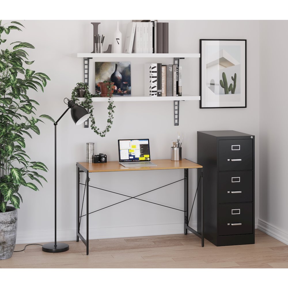 Space Solutions 43 inch Folding Home Office Desk for Home or Office, Black/Teak. Picture 12
