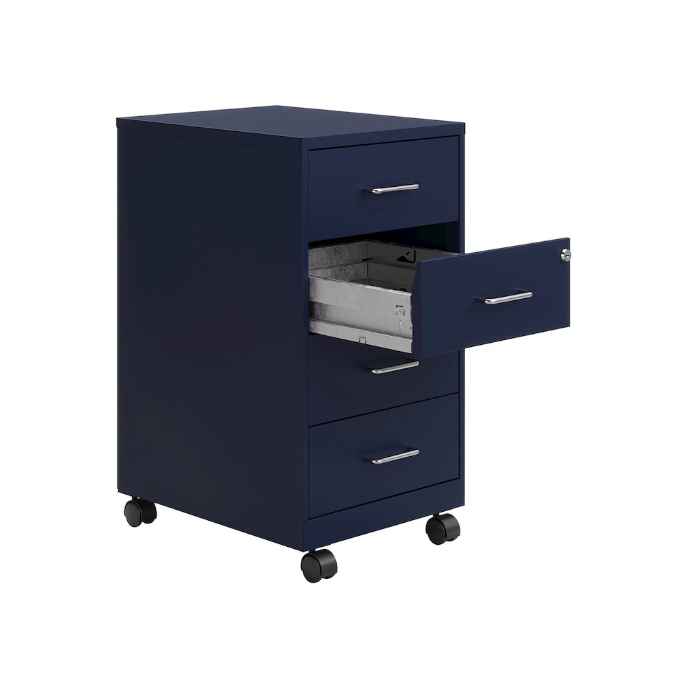 Space Solutions 18" Deep 4 Drawer Metal Mobile Organizer, Locking, Navy. Picture 5