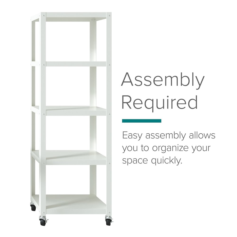 Space Solutions 72" High Rolling 5 Shelf Bookcase, Industrial Metal, White. Picture 14