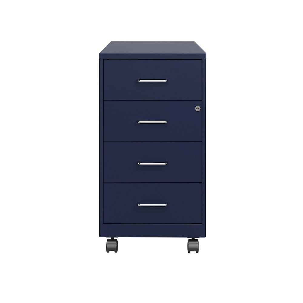 Space Solutions 18" Deep 4 Drawer Metal Mobile Organizer, Locking, Navy. Picture 3