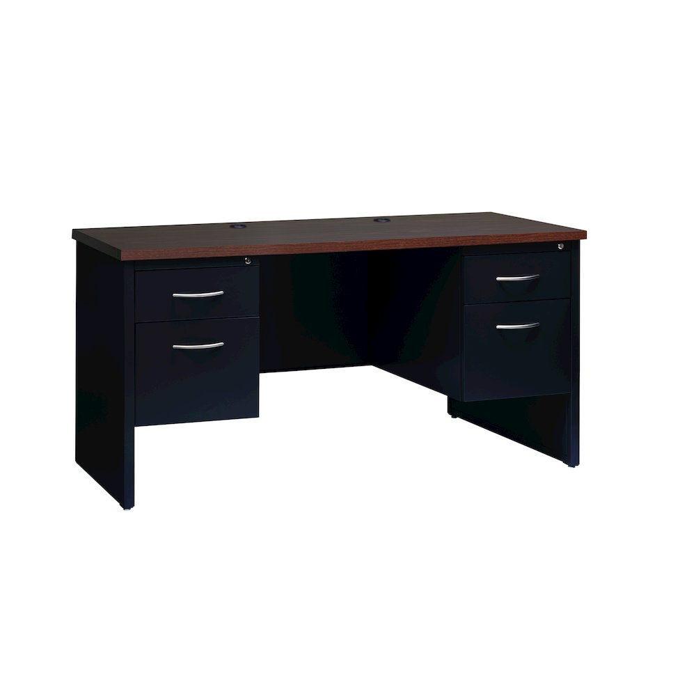 Hirsh 24D x 60W Double Pedestal Office Desk Credenza, Black/Walnut. Picture 1