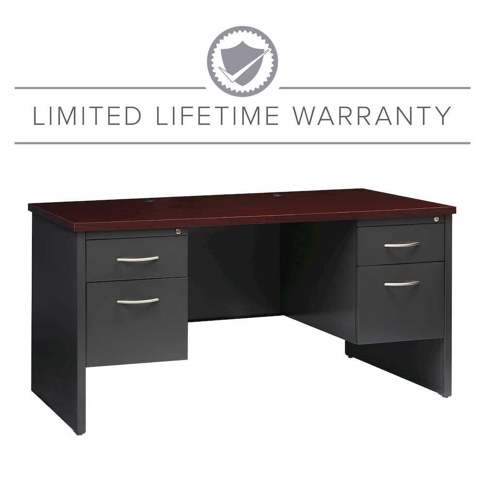 Hirsh Modular Double Pedestal File Office Desk, 30" D x 60" W, Charcoal/Mahogany. Picture 16