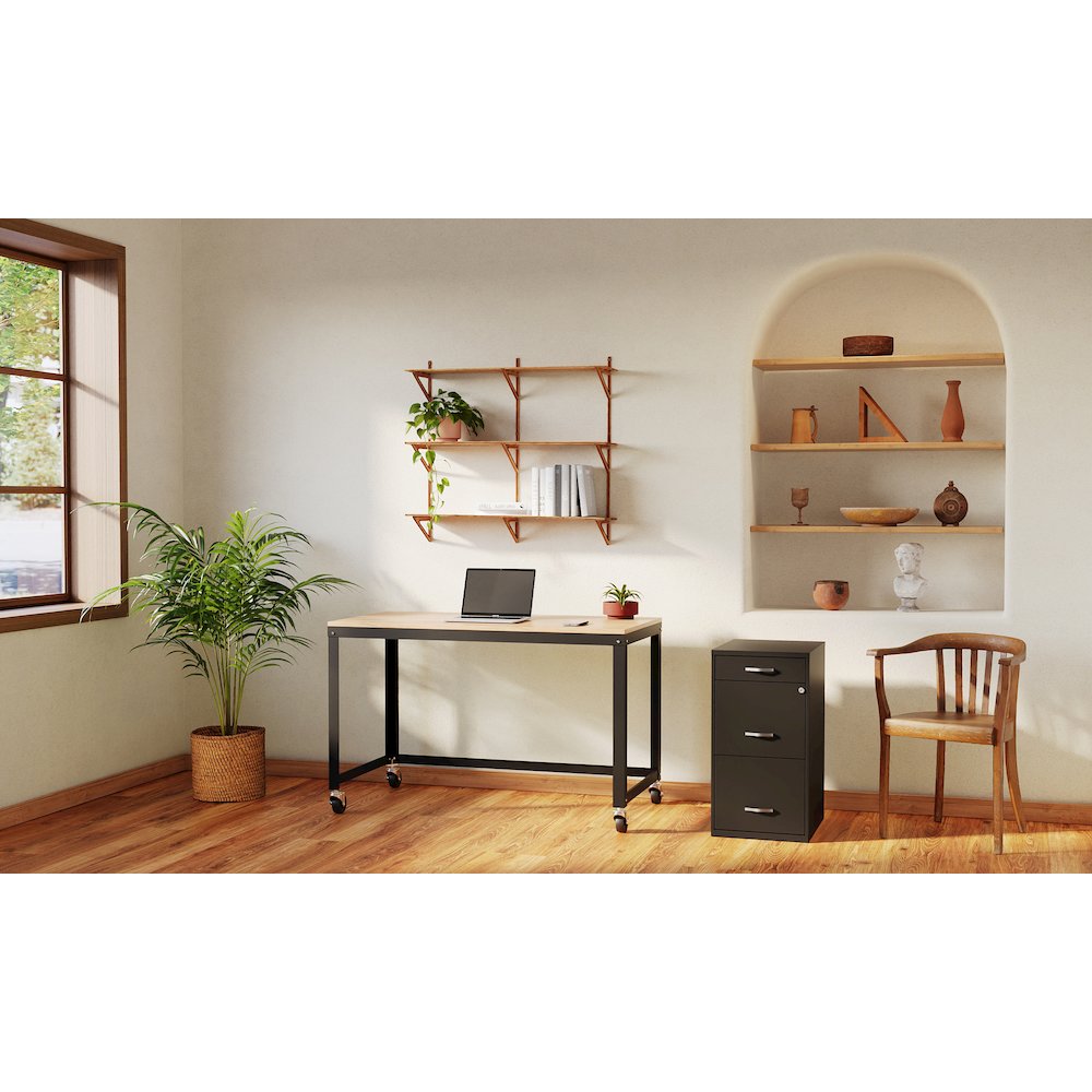 Space Solutions Ready-to-assemble 48-inch Wide Mobile Metal Desk Black/Maple. Picture 8