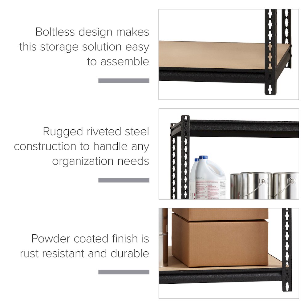 Iron Horse 2300 Riveted Steel Shelving 5-Shelf Unit, 24D x 48W x 72H, Black. Picture 8