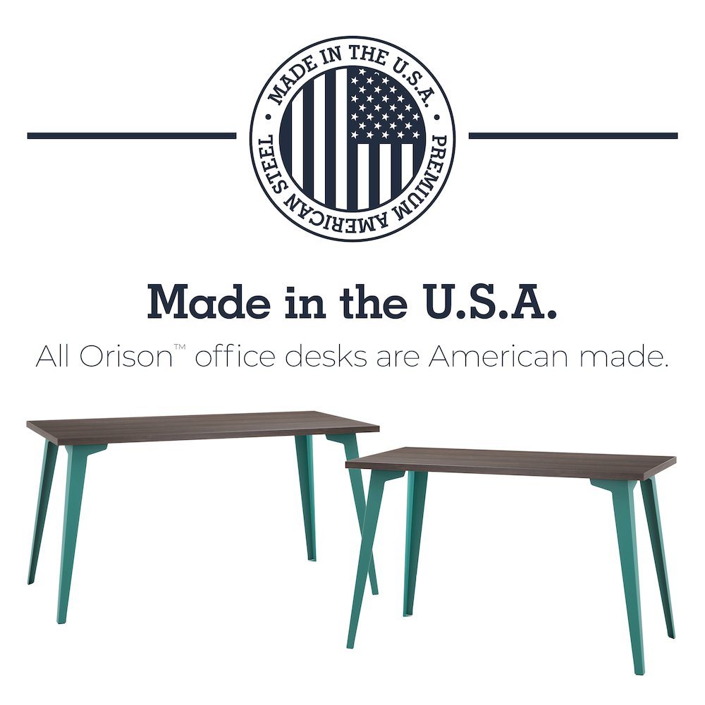 Orison Office 27x57 Mid Century Modern Desk, Teal / Trail Walnut. Picture 9