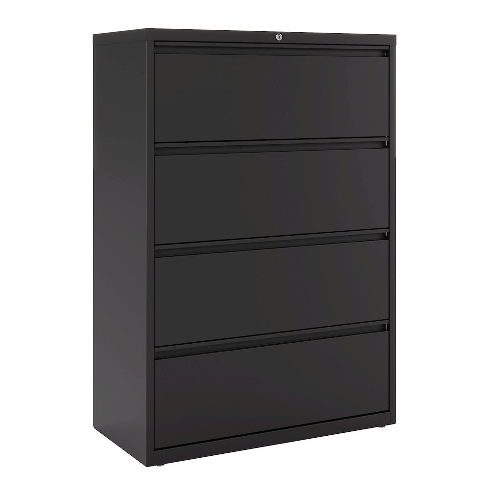 Hirsh 36 Inch Wide 4 Drawer Metal Lateral File Cabinet, Black. Picture 1