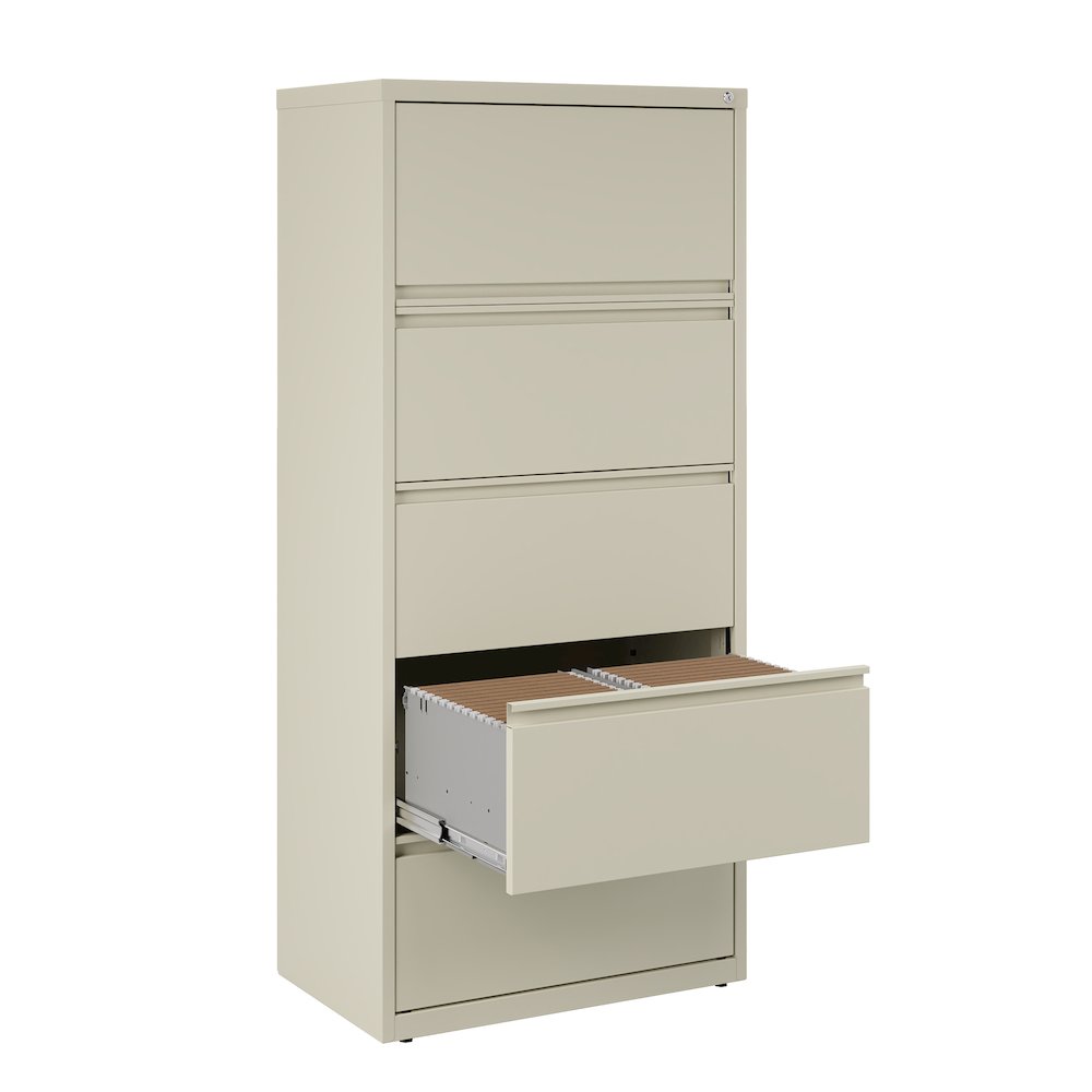 Hirsh 30 inch Wide 5 Drawer Metal Lateral File Cabinet, Putty. Picture 6