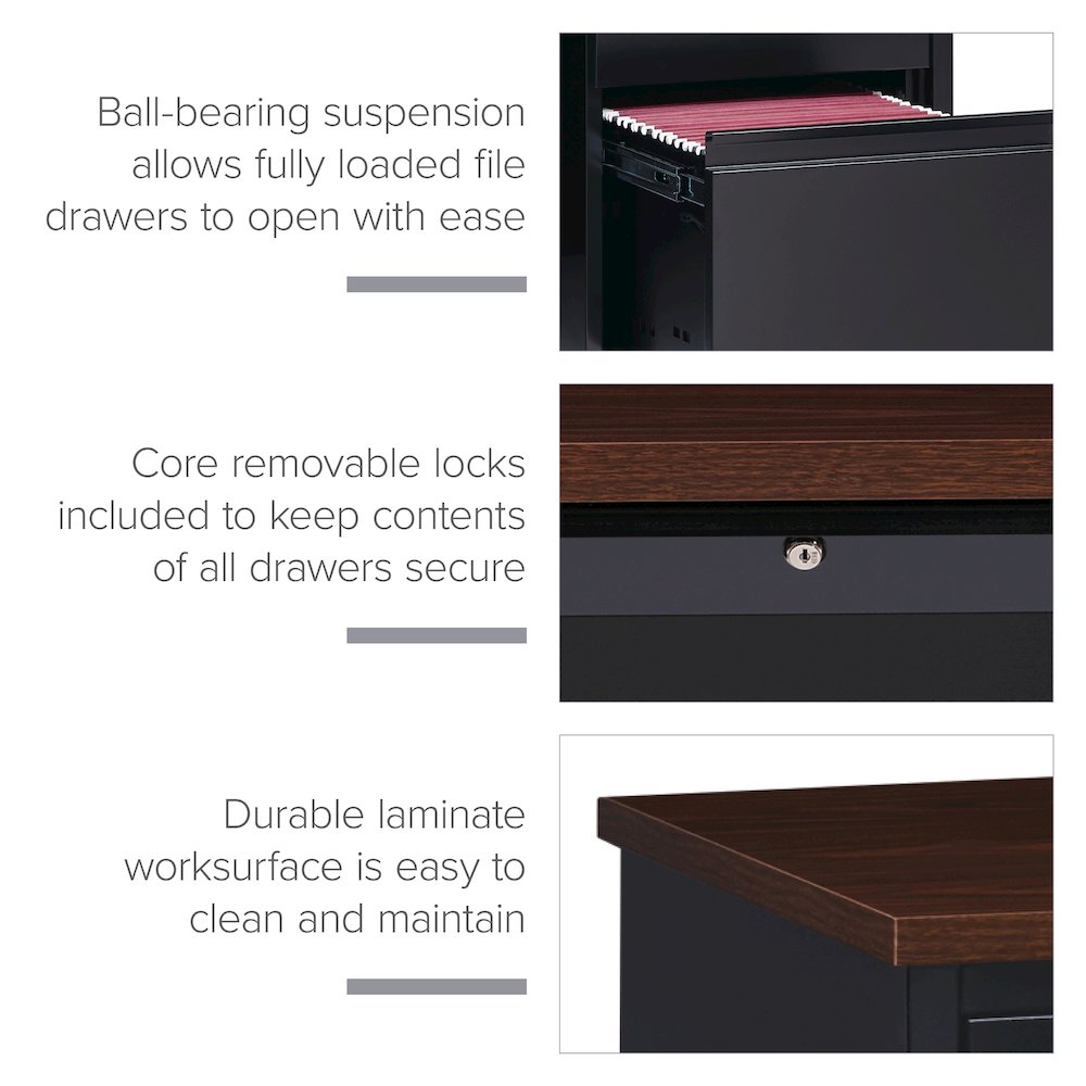 Hirsh Double Pedestal Office Desk Center Drawer 30" Dx60" W, Black/Walnut. Picture 27