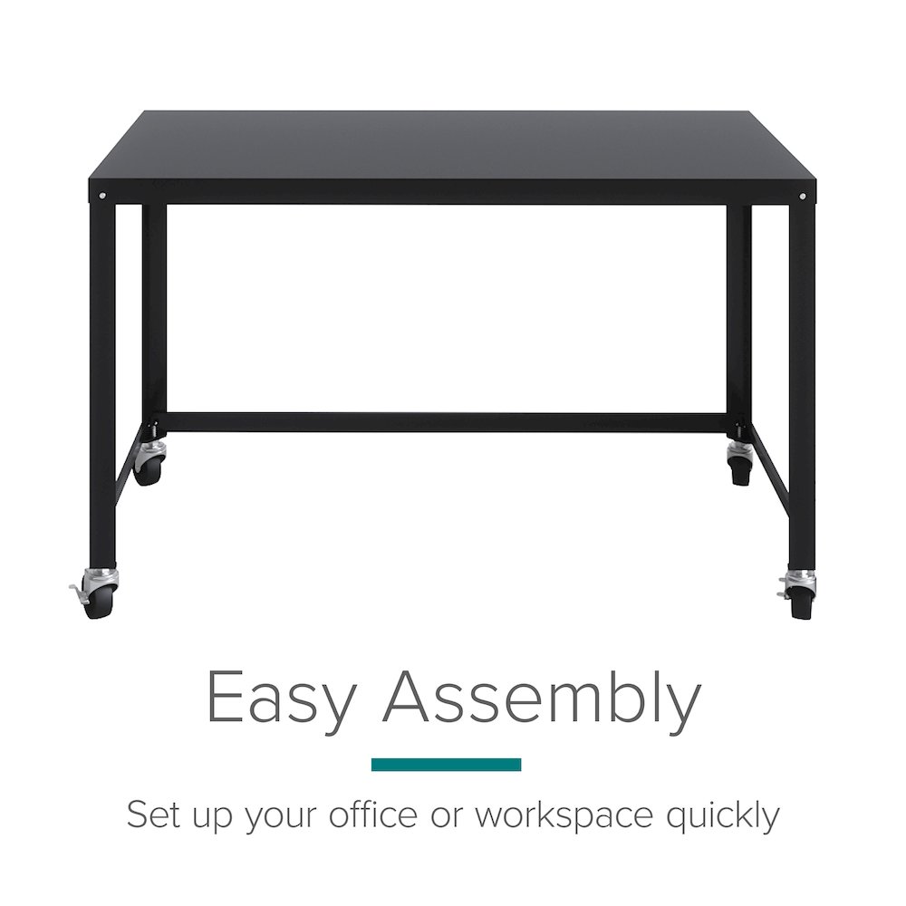 Hirsh Ready-to-Assemble 48-inch Wide Mobile Metal Desk for Home Office, Black. Picture 10
