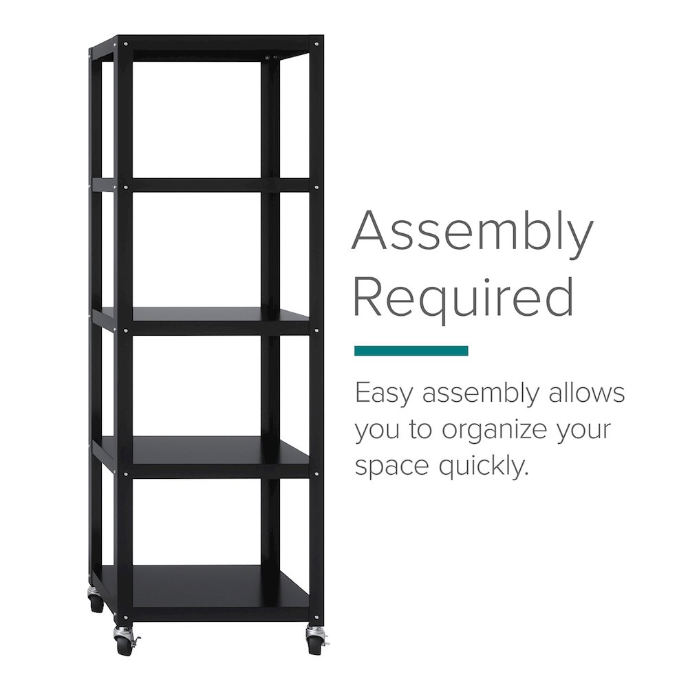Space Solutions 72" High Rolling 5 Shelf Bookcase, Industrial Metal, Black. Picture 18