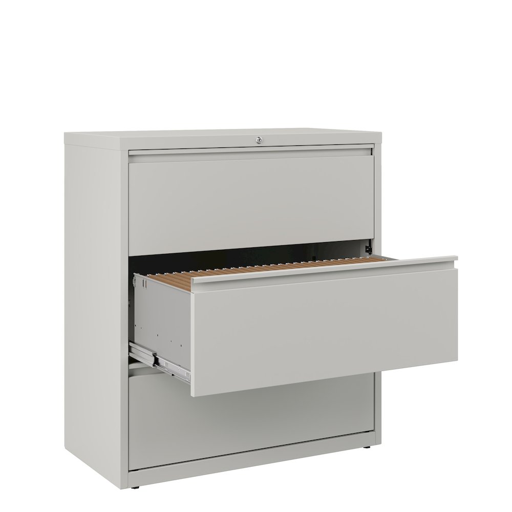 Hirsh 36 Inch Wide 3 Drawer Metal Lateral File Cabinet, Light Gray. Picture 5