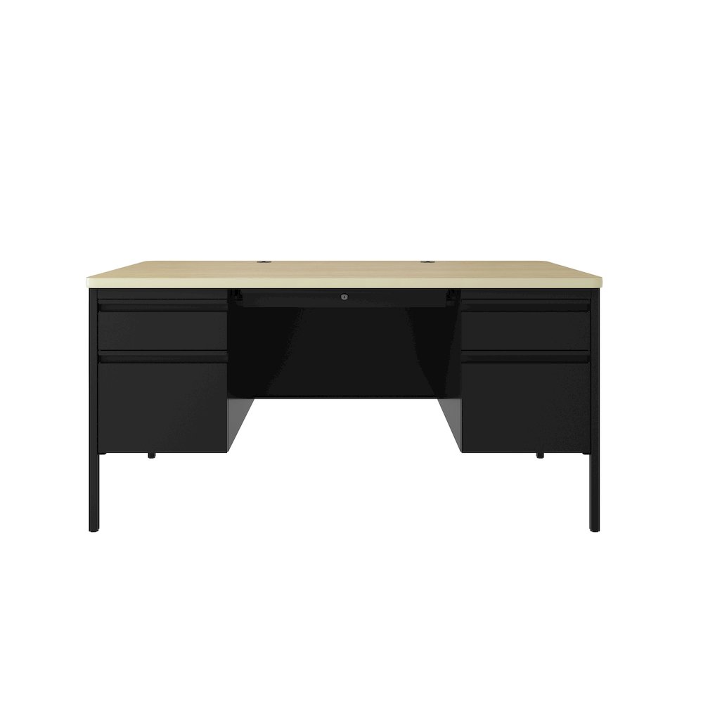 Hirsh 30x60 Double Pedestal File Deskfor Schools, Black/Maple. Picture 3