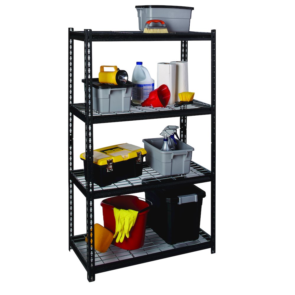 Iron Horse Riveted Steel Wire Deck Shelving 4-Shelf Unit, 18Dx36Wx60H, Black. Picture 16