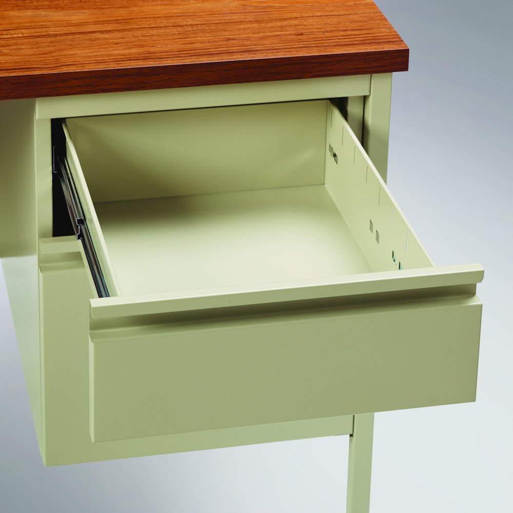 Hirsh Right-Hand File Office Desk with Center Drawer, 30" D x 48" W, Putty / Oak. Picture 5