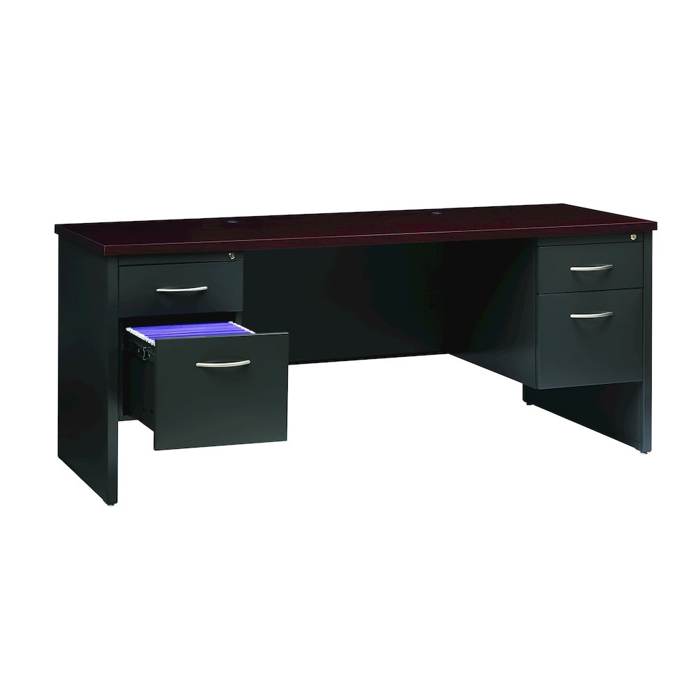 Hirsh 24D x 72W Double Pedestal Office Desk Credenza, Black/Walnut. Picture 5