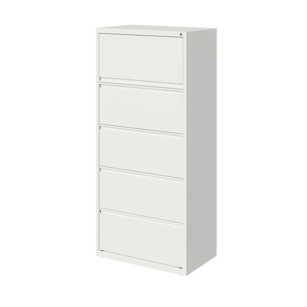 Hirsh 30 inch Wide 5 Drawer Metal Lateral File Cabinet, White. Picture 4