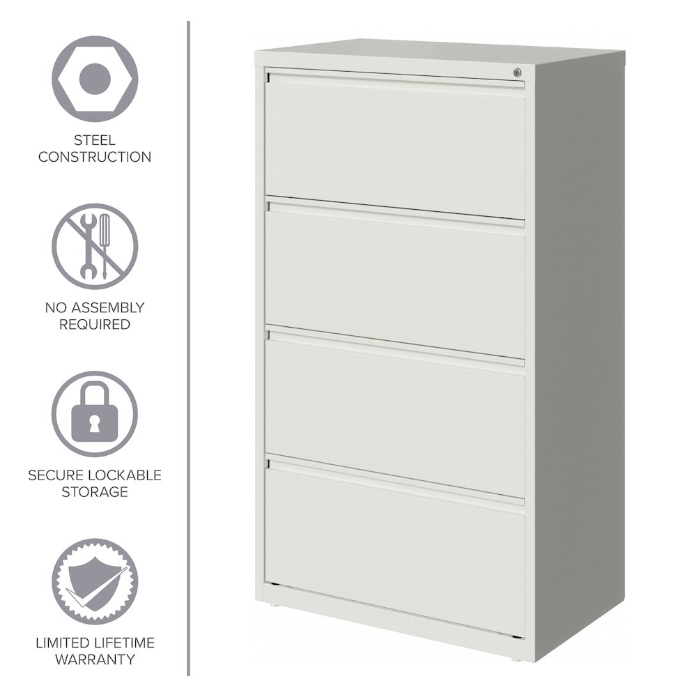 Hirsh 30 Inch Wide 4 Drawer Metal Lateral File Cabinet, White. Picture 13