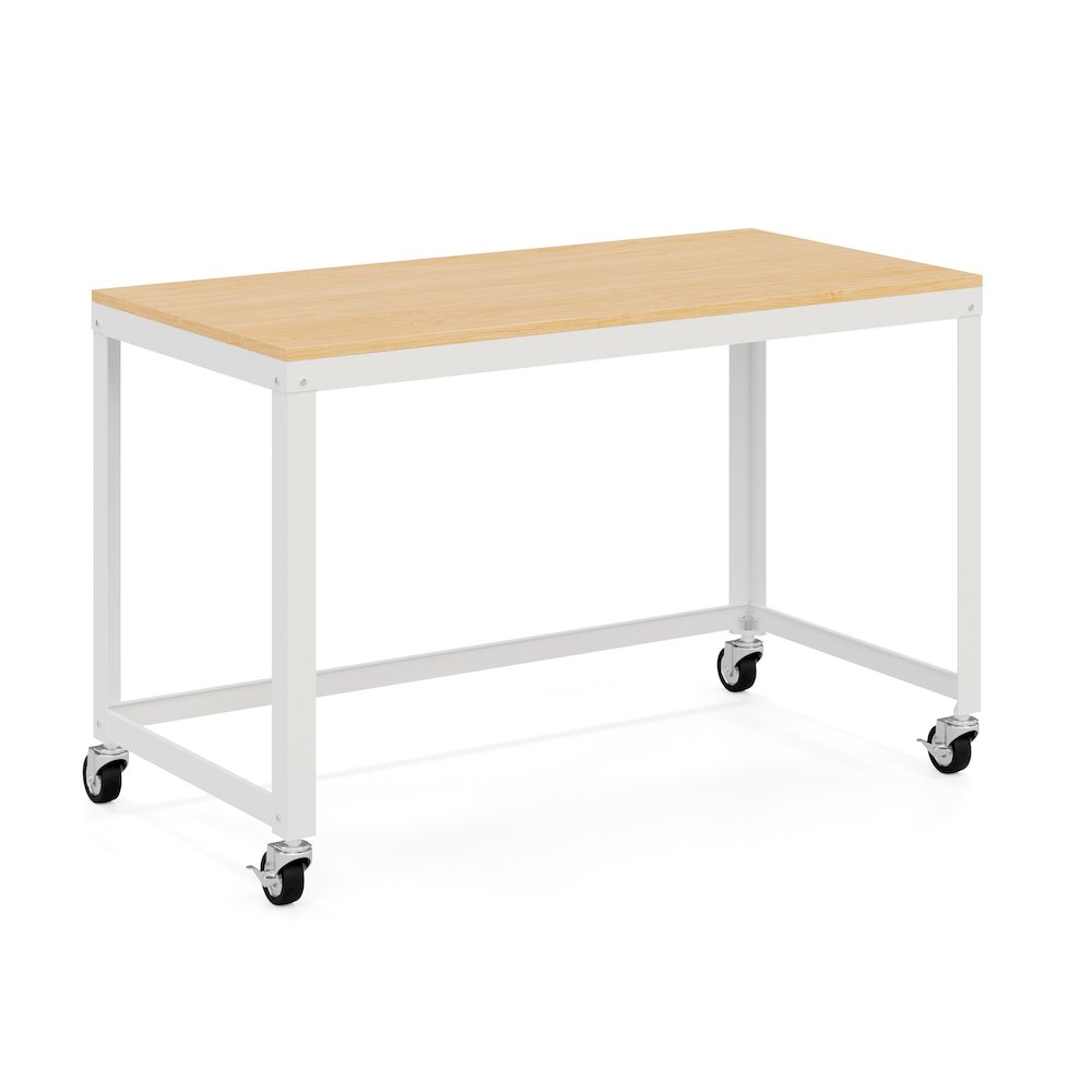 Space Solutions Ready-to-assemble 48-inch Wide Mobile Metal Desk White/Maple. Picture 1