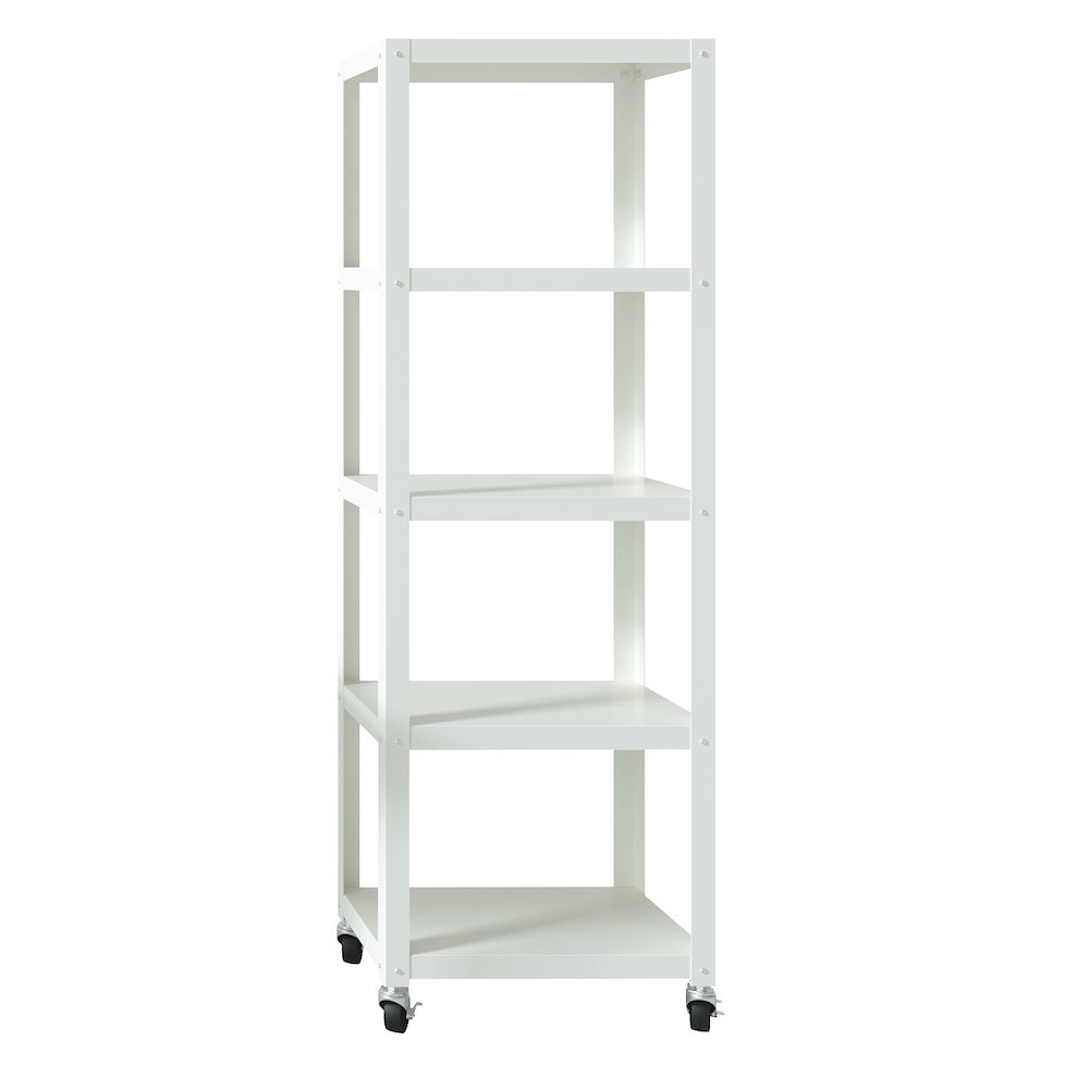 Space Solutions 72" High Rolling 5 Shelf Bookcase, Industrial Metal, White. Picture 1