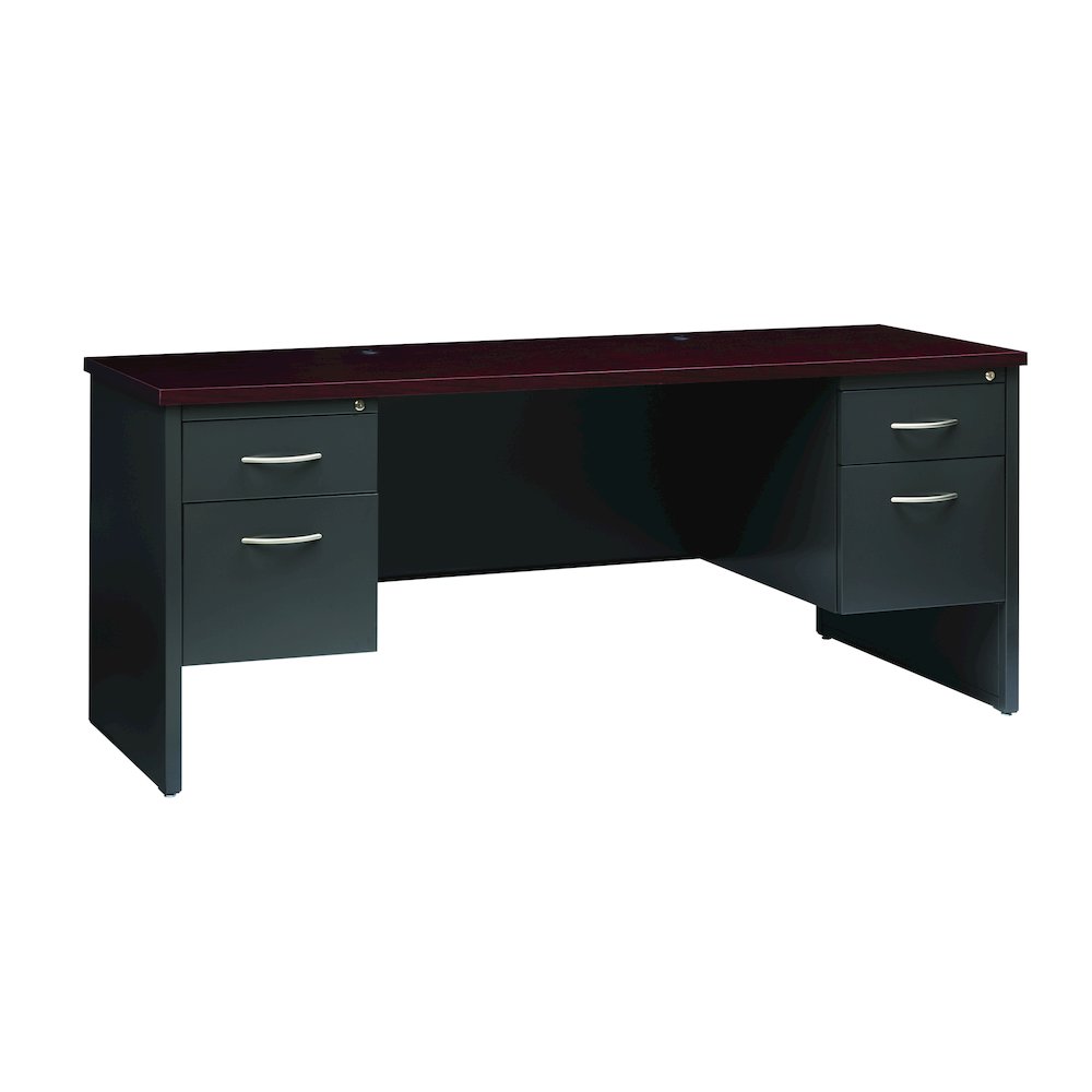 Hirsh 24D x 72W Double Pedestal Office Desk Credenza, Black/Walnut. Picture 1