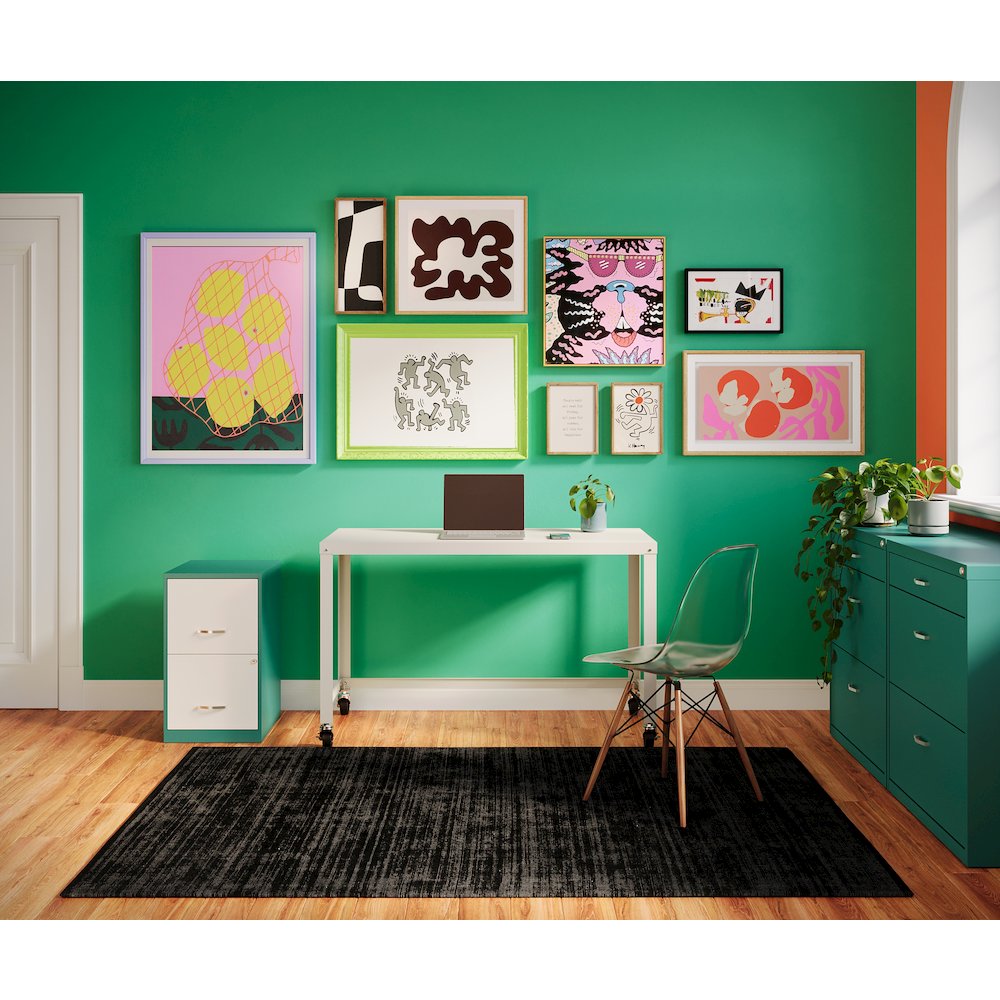 Hirsh Ready-to-Assemble 48-inch Wide Mobile Metal Desk for Home Office, White. Picture 13