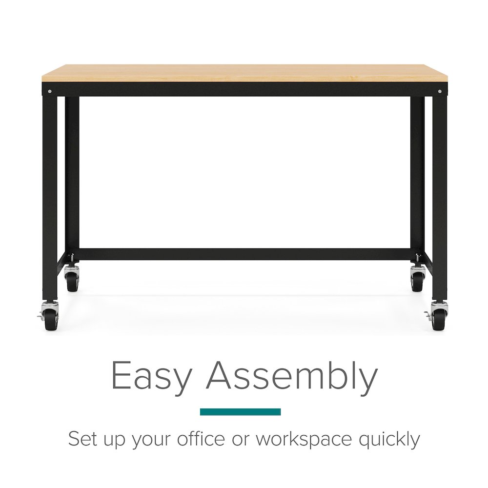 Space Solutions Ready-to-assemble 48-inch Wide Mobile Metal Desk Black/Maple. Picture 10