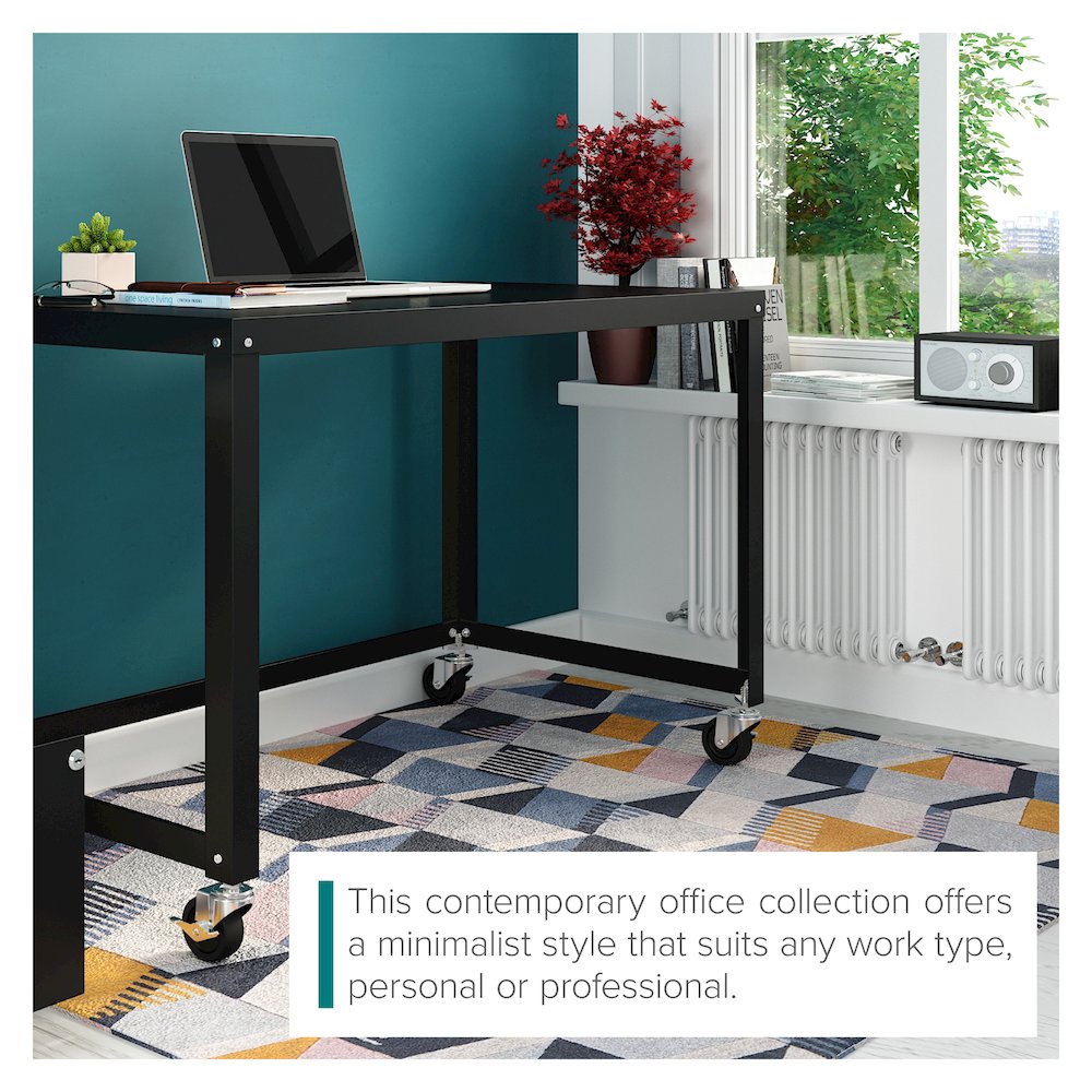 Hirsh Ready-to-Assemble 48-inch Wide Mobile Metal Desk for Home Office, Black. Picture 14