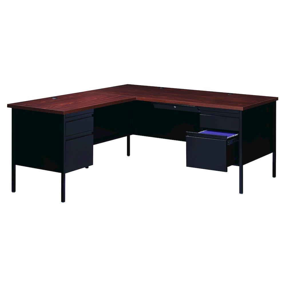 Hirsh 66D x 72W Corner Office Desk with Left Hand Return, Black / Walnut. Picture 5