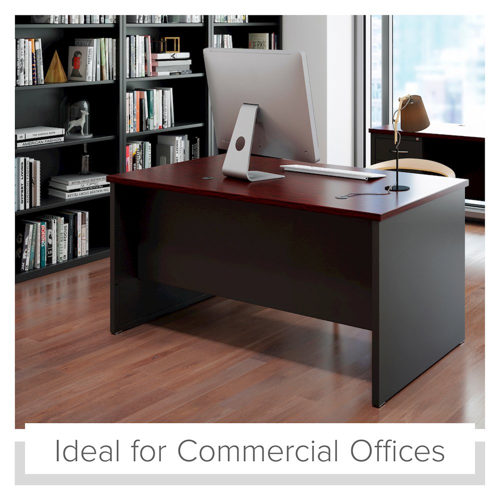 Hirsh Modular Double Pedestal File Office Desk, 30" D x 60" W, Charcoal/Mahogany. Picture 15