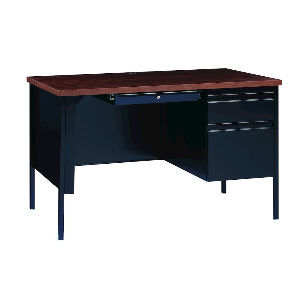 Hirsh Right-Hand File Office Desk with Center Drawer, 30" Dx48" W, Black/Walnut. Picture 1
