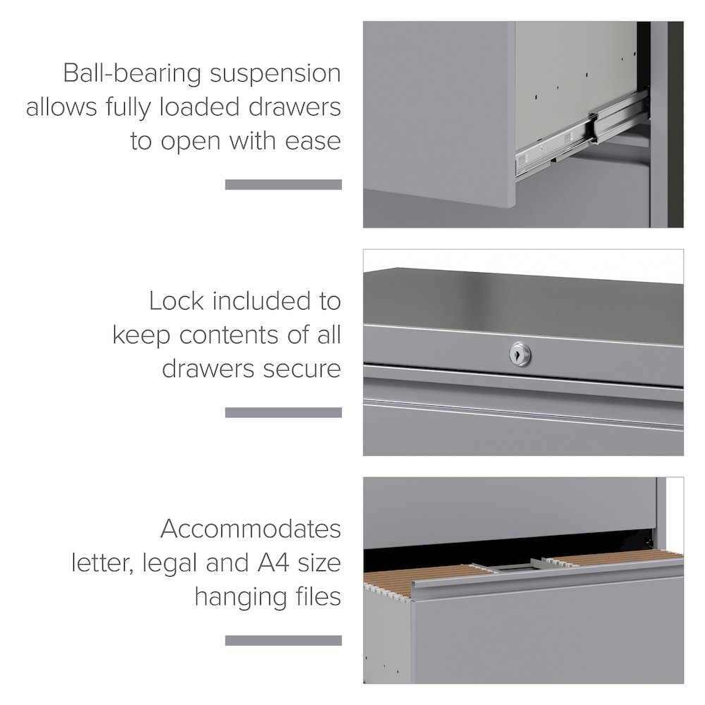 Hirsh 36 Inch Wide 3 Drawer Metal Lateral File Cabinet, Arctic Silver. Picture 10