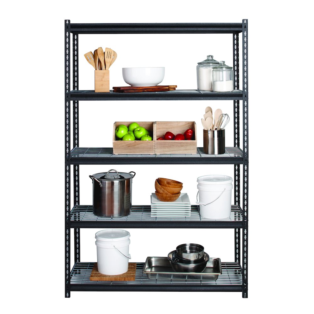 Iron Horse 2300 Riveted Wire Deck Shelving, 5-Shelf, 18Dx48Wx72H, Black. Picture 11