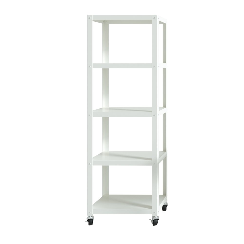 Space Solutions 72" High Rolling 5 Shelf Bookcase, Industrial Metal, White. Picture 6