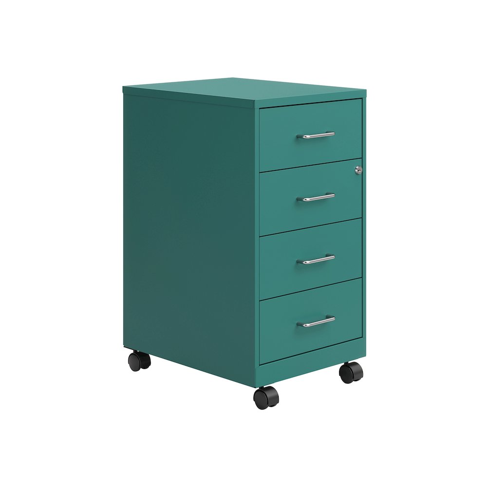 Space Solutions 18" Deep 4 Drawer Metal Mobile Organizer, Locking, Teal. Picture 1