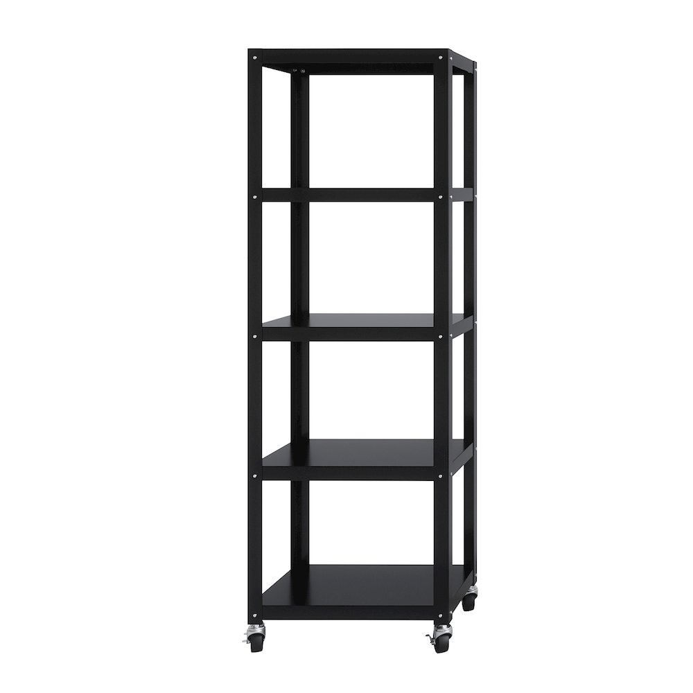 Space Solutions 72" High Rolling 5 Shelf Bookcase, Industrial Metal, Black. Picture 5